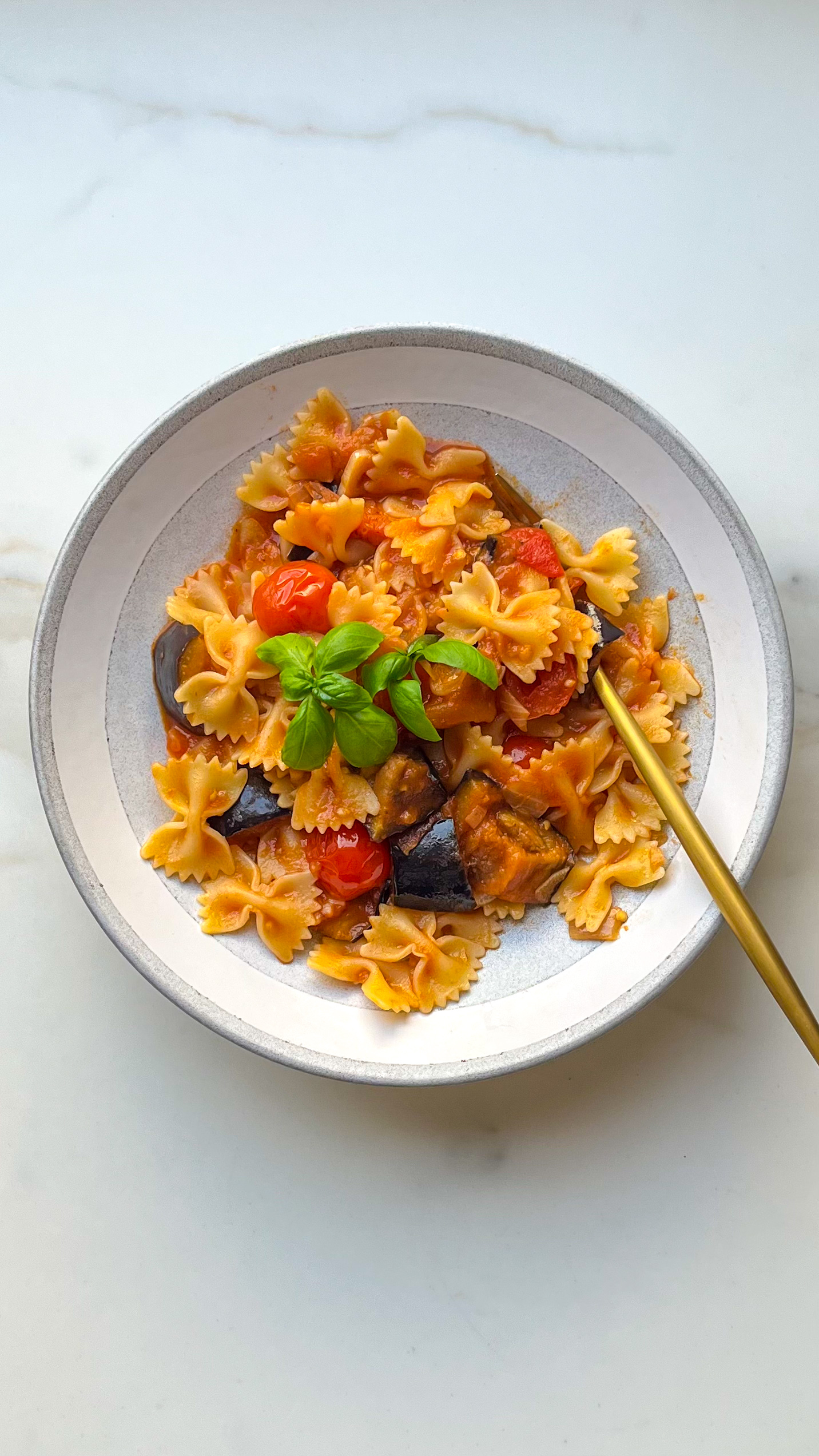 Air-Fried Eggplant and Tomato Sauce with Farfalle Pasta