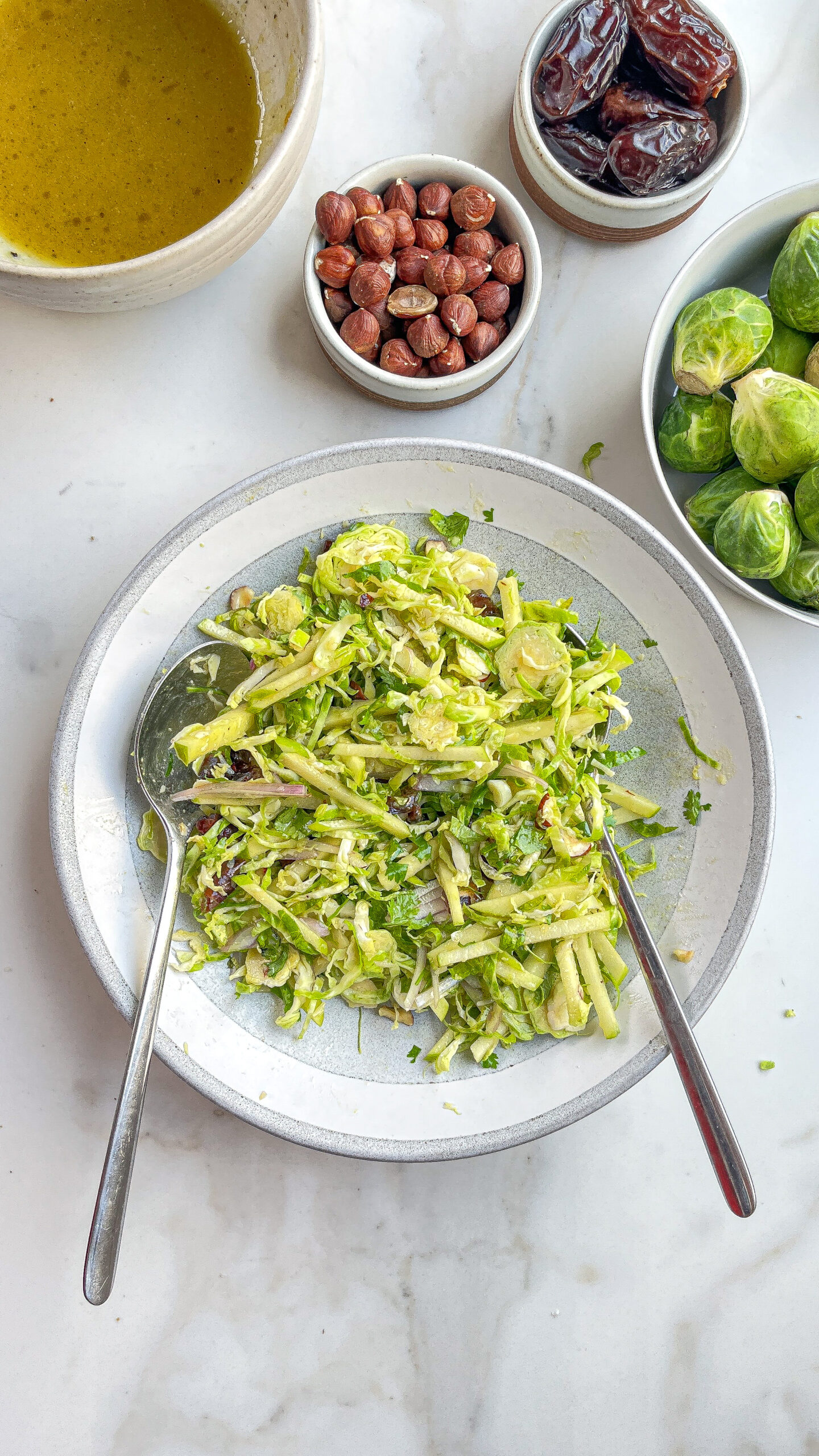 Shaved Brussels Sprout & Apple Salad with Maple Mustard Miso Dressing