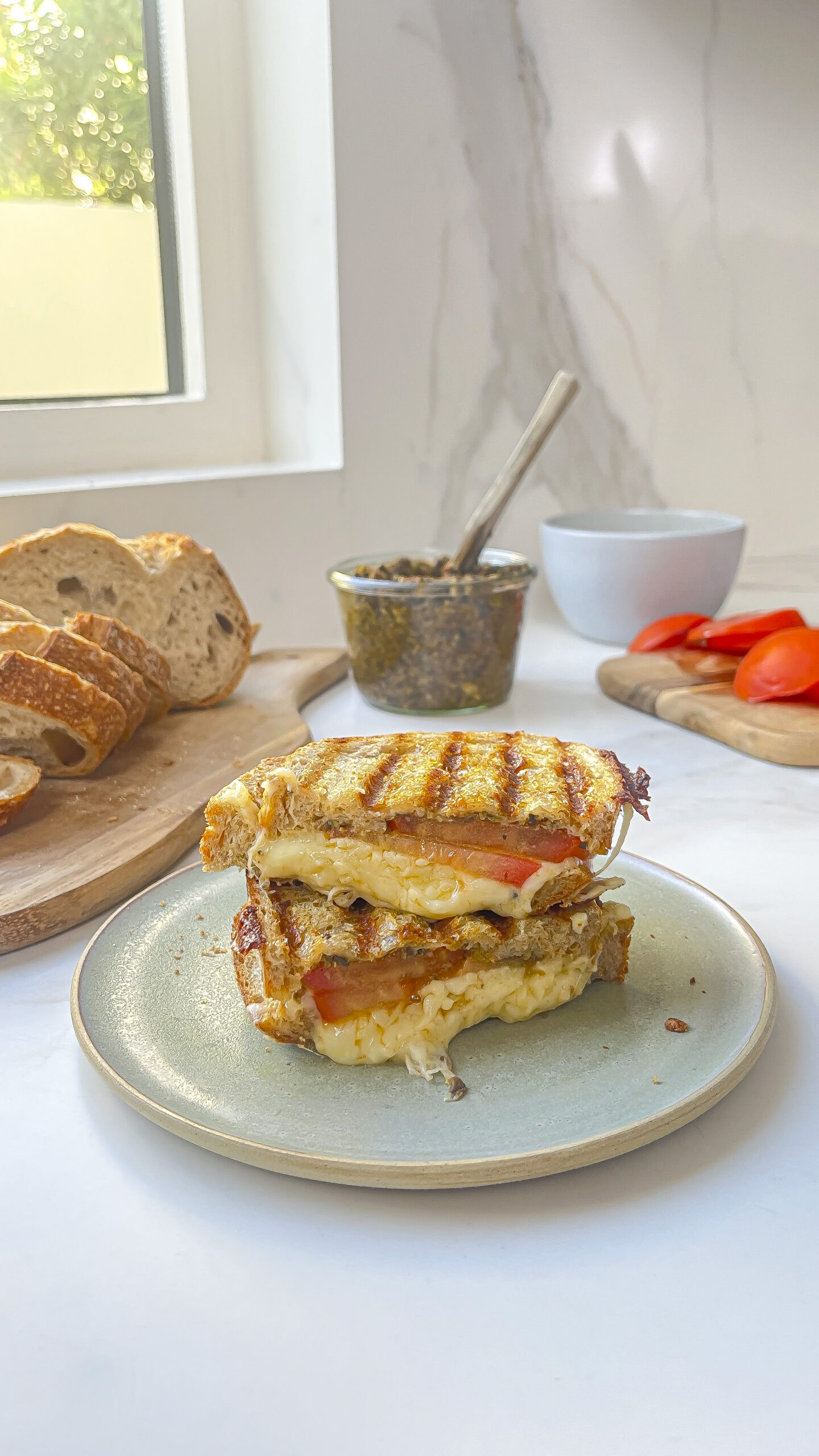 Grilled Cheese and Tomato Sandwich with Homemade Olive Tapenade